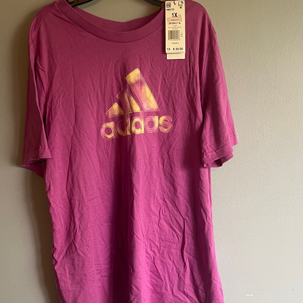 adidas Hot Pink Tee with Metallic Gold Logo